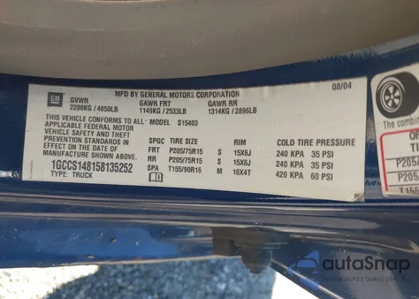 2005 Chevrolet Colorado z USA, uszkodzony, nr VIN 1GCCS148158135252